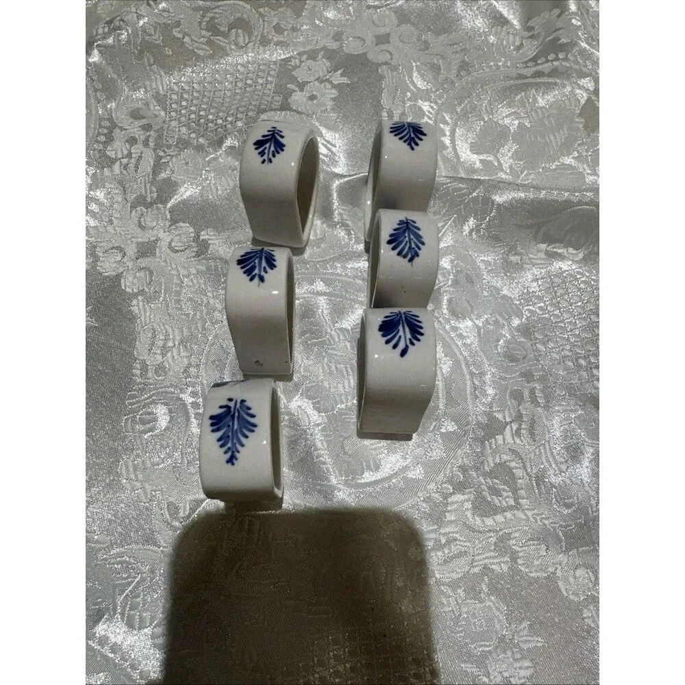 Vintage Blue Elseva Delft Napkin Rings, Set of 6